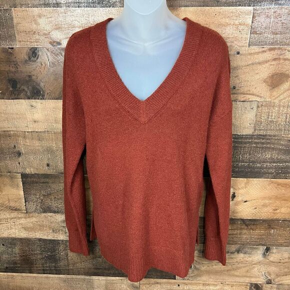 Madewell Bartlett V Neck Pullover Sweater Wool Blend Burnished Orange XS - Picture 14 of 14